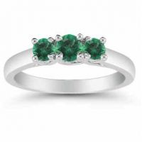 Three Stone Emerald Ring, 14K White Gold