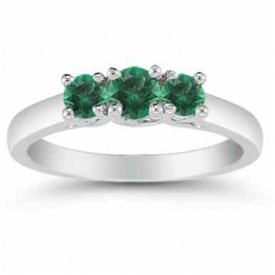 Three Stone Emerald Ring, 14K White Gold -  - AOGRG-608EMW