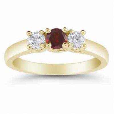 Three Stone Garnet and Diamond Ring, 14K Gold -  - AOGRG-608GTDY