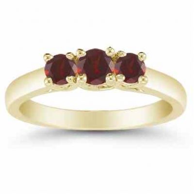 Three Stone Garnet Ring, 14K Gold -  - AOGRG-608GTY