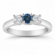 Three Stone London Blue Topaz and Diamond Ring, 14K White Gold