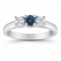 Three Stone London Blue Topaz and Diamond Ring, 14K White Gold