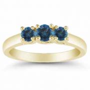 Three Stone London Blue Topaz Ring, 14K Gold