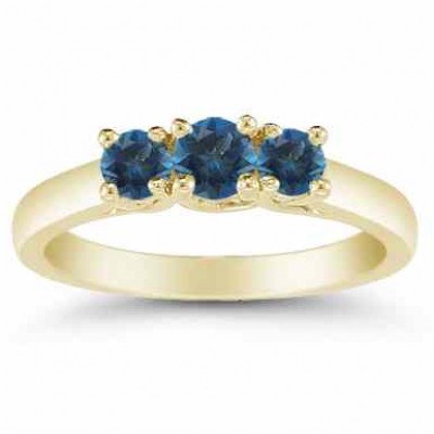 Three Stone London Blue Topaz Ring, 14K Gold -  - AOGRG-608LBTY