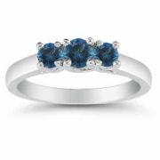Three Stone London Blue Topaz Ring, 14K White Gold