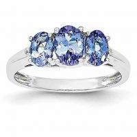 Three-Stone Oval Tanzanite Ring in Sterling Silver