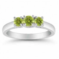 Three Stone Peridot Ring, 14K White Gold Three Stone Peridot Ring, 14K White Gold