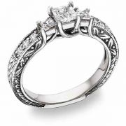 White Sapphire Three-Stone Princess-Cut Ring, Sterling Silver