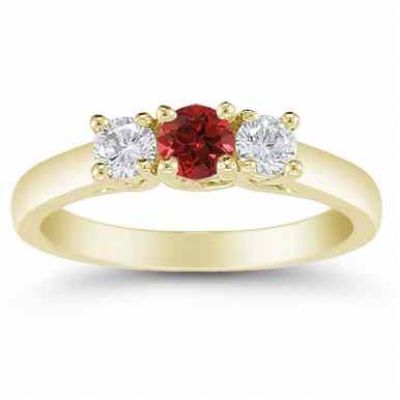 Three Stone Ruby and Diamond Ring, 14K Gold -  - AOGRG-608RBDY