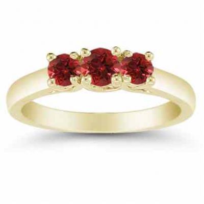 Three Stone Ruby Ring, 14K Gold -  - AOGRG-608RBY