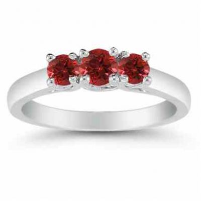 Three Stone Ruby Ring, 14K White Gold -  - AOGRG-608RBW