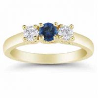Three Stone Sapphire and Diamond Ring, 14K Gold