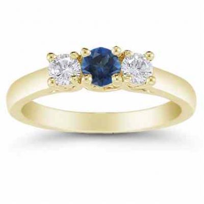 Three Stone Sapphire and Diamond Ring, 14K Gold -  - AOGRG-608SPDY