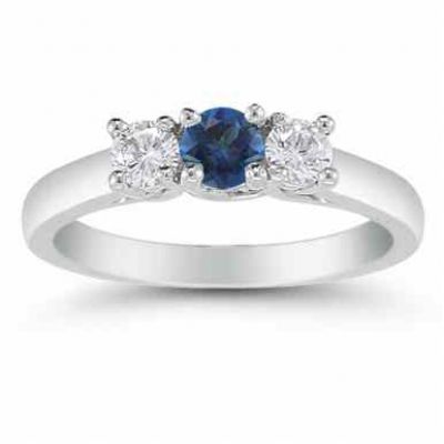 Three Stone Sapphire and Diamond Ring, 14K White Gold -  - AOGRG-608SPDW