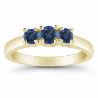 Three Stone Sapphire Ring, 14K Gold -  - AOGRG-608SPY