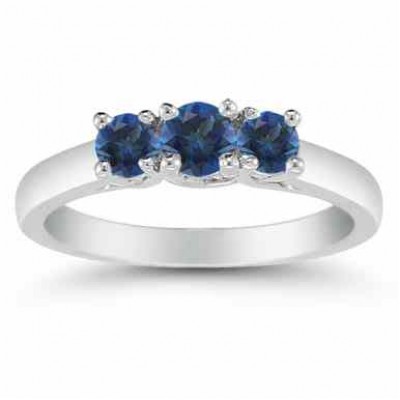 Three Stone Sapphire Ring, 14K White Gold - - AOGRG-608SPW Three Stone Sapphire Ring, 14K White Gold - - AOGRG-608SPW