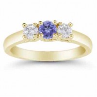 Three Stone Tanzanite and Diamond Ring, 14K Gold