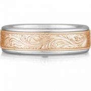 Titanium and 14K Rose Gold Paisley Wedding Band Ring