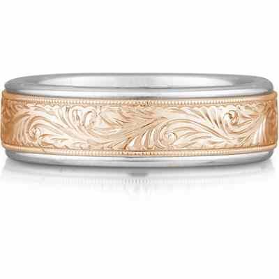 Titanium and 14K Rose Gold Paisley Wedding Band Ring -  - JDB-230E1-TRG