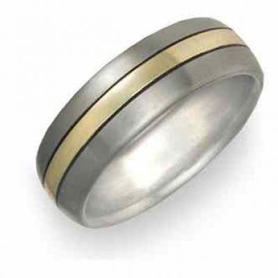 Titanium and 18K Yellow Gold Wedding Band Ring -  - TI-G13