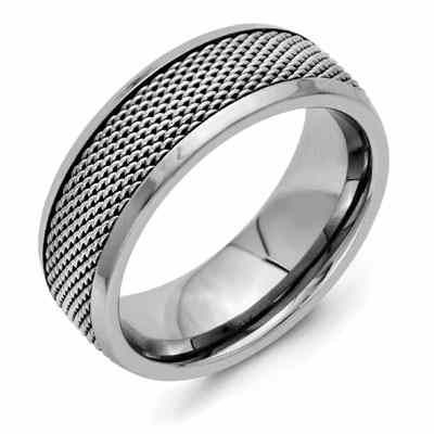 Titanium and Stainless Steel Mesh Wedding Band Ring -  - QGRG-TB386