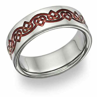 Titanium Celtic Heart Wedding Band Ring in Red -  - TI-CK35-RED