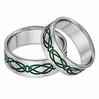 Titanium Celtic Wedding Band Ring Set in Green