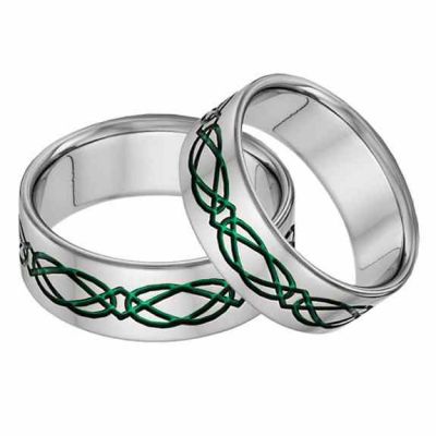 Titanium Celtic Wedding Band Ring Set in Green -  - TI-CK19-GREEEN-SET