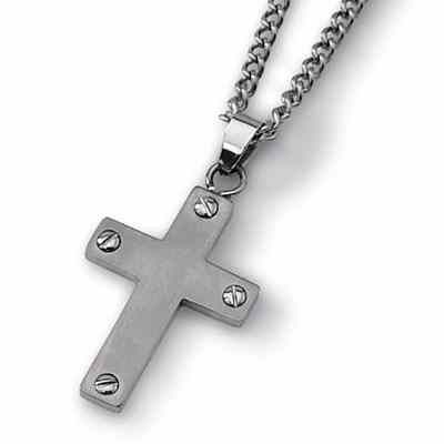 Titanium Cross Necklace with Screw Detail -  - QGPD-TBN101