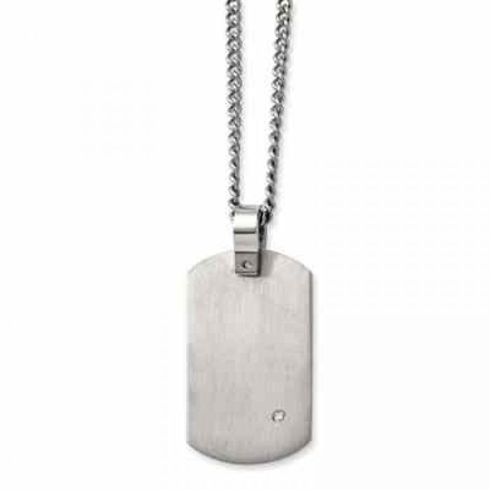 Men's Dog Tag Necklace Diamond Accent Stainless Steel