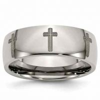 Titanium Etched "Come After Me" Cross Band Ring