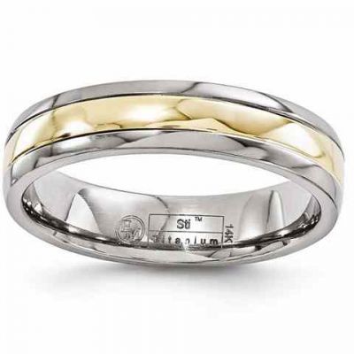 Titanium Wedding Band Ring with 14K Gold Inlay -  - QGRG-EMR199