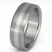Titanium with Platinum Inlay Wedding Band Ring