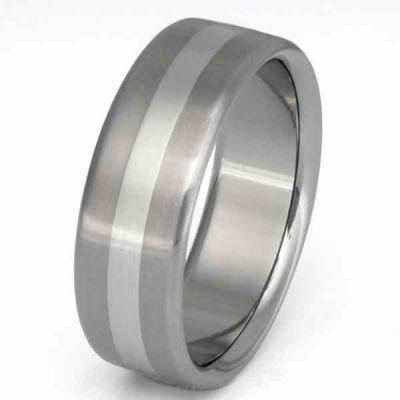 Titanium with Platinum Inlay Wedding Band Ring -  - TI-P7