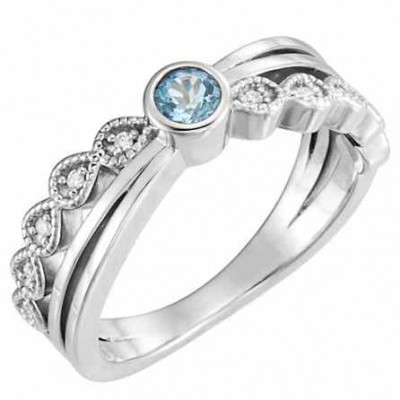 Trend-Setting Bezel-Set Aquamarine and Diamond Ring - - STLRG-71930 Trend-Setting Bezel-Set Aquamarine and Diamond Ring - - STLRG-71930