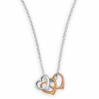 Tri Tone Heart Necklace, Sterling Silver -  - MMAPD-33658