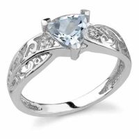 Trillion Aquamarine Ring with Diamonds in 14K White Gold
