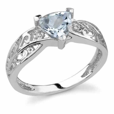 Trillion Aquamarine Ring with Diamonds in 14K White Gold - - AQRG-3 Trillion Aquamarine Ring with Diamonds in 14K White Gold - - AQRG-3