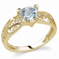 Trillion-Cut Aquamarine Ring with Diamonds in 14K Yellow Gold