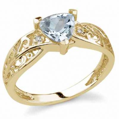 Trillion-Cut Aquamarine Ring with Diamonds in 14K Yellow Gold -  - AQRG-3Y