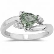 Trillion-Cut Green Amethyst and Diamond Ring