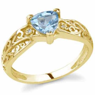 Trillion-Shaped Swiss Blue Topaz and Diamond Ring, 14K Yellow Gold -  - GBTR-6Y