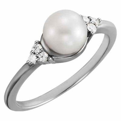 Trinity Diamond and Freshwater Pearl Ring -  - STLRG-67462