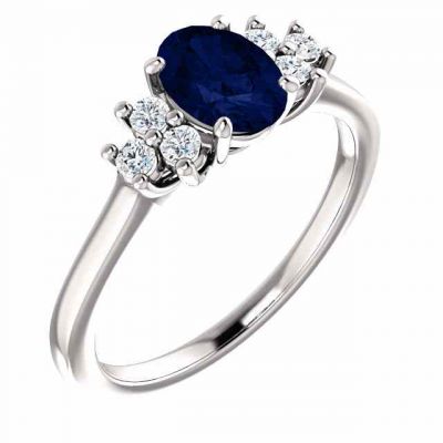 Trinity Diamond and Sapphire Ring, 14K White Gold -  - STLRG-71604SP