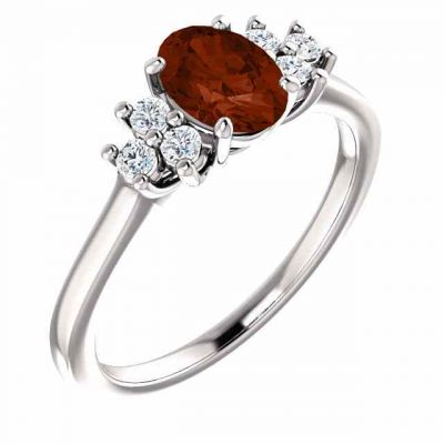 Trinity Diamond Garnet Ring, 14K White Gold -  - STLRG-71604GT