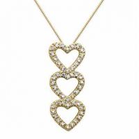 Triple Heart Diamond Necklace, 14K Yellow Gold