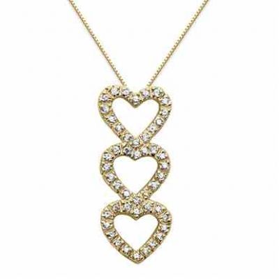Triple Heart Diamond Necklace, 14K Yellow Gold -  - USPD-HPD146Y