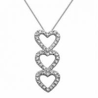 Triple Heart Diamond Pendant, 14K White Gold
