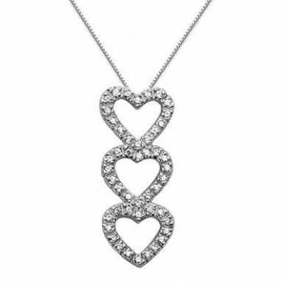 Triple Heart Diamond Pendant, 14K White Gold -  - USPD-HPD146W