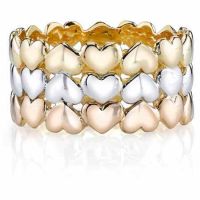 Triple Heart Wedding Band Ring, 14K Tri-Color Gold